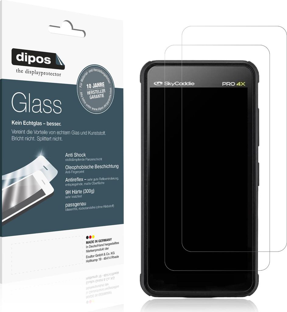 2x Schutzfolie für SkyCaddie Pro 4X matt - Anti-Shock 9H Folie dipos Glass Kunststoffglas