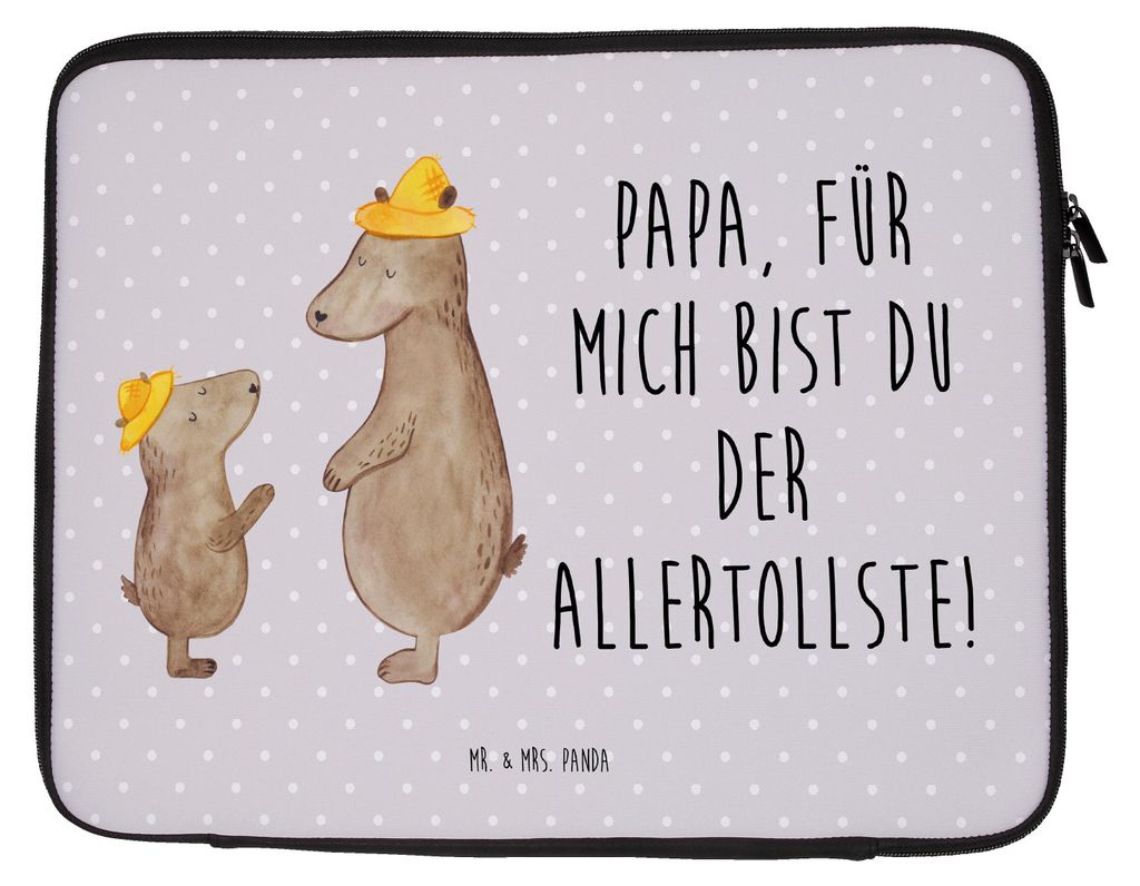 Mr. & Mrs. Panda Laptop Hülle Bären mit Hut 20 x 28 cm - Grau Pastell - Geschenk, Muttertag, Laptophülle, Schutzhülle, Papi, Laptoptasche, Tasc...