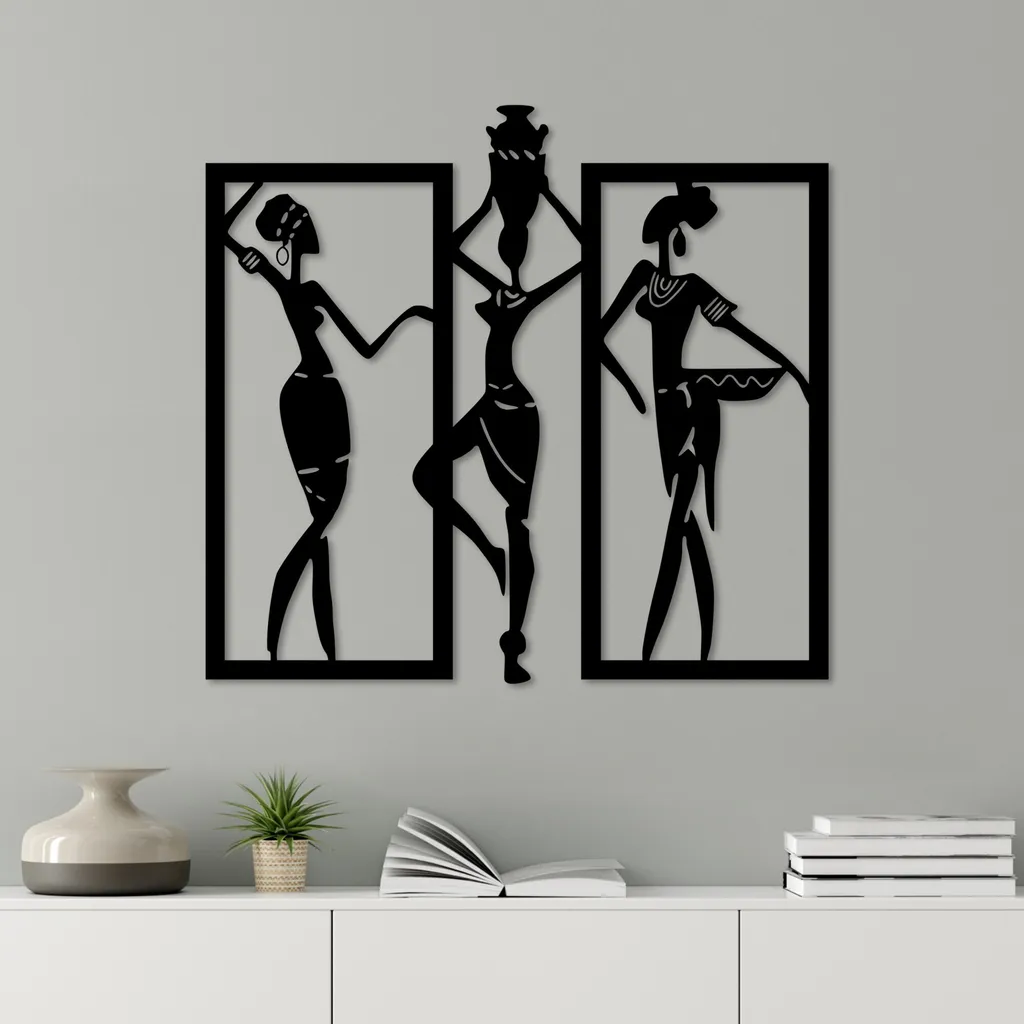 Wallity African Women - Décoration Murale Métal Noir Design 66 x 62 cm