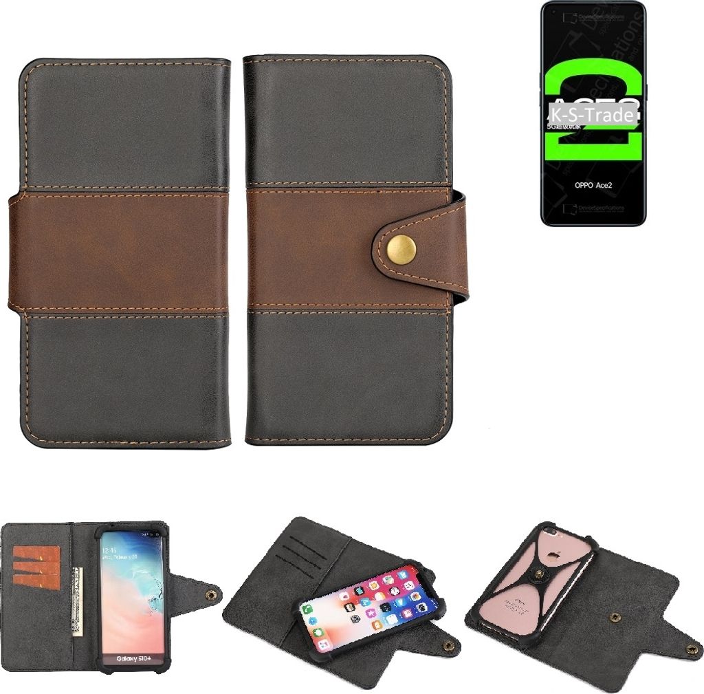 K-S-Trade Handyhülle Schutzhülle Hülle Bookstyle Wallet-Case kompatibel mit Oppo Reno Ace 2 Bumper Rundumschutz schwarz-braun 1x