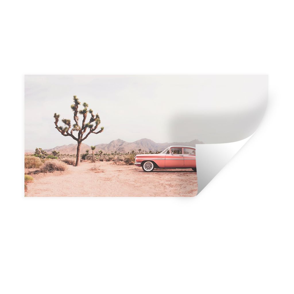 MuchoWow Wandtattoo Wandsticker Wandaufkleber Auto - Wüste - Baum - Berge - Sand 80x40 cm Selbstklebend und Repositionierbar - Aufkleber