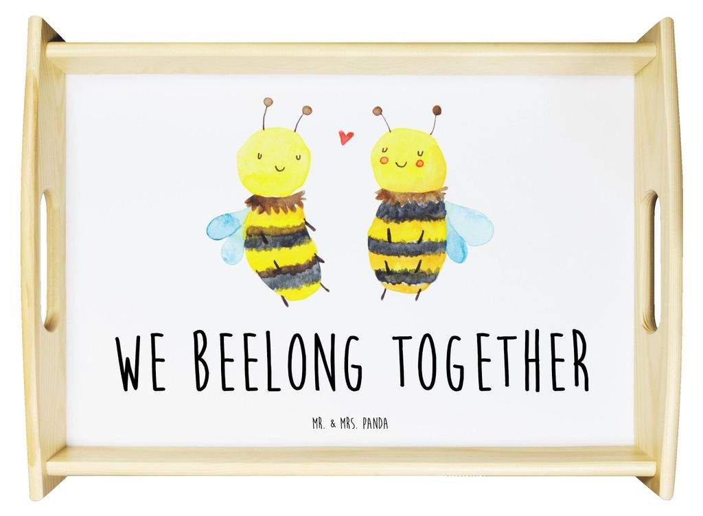 Mr. & Mrs. Panda Holztablett Biene Verliebt - Weiß - Geschenk, tablett holz, Dekotablett, serviertablett, Küchentablett