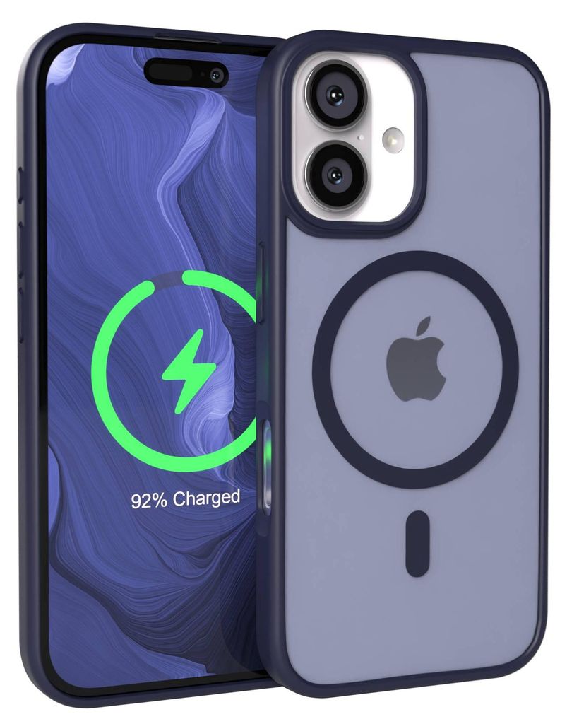 EAZY CASE - Outdoor Case mit MagSafe Funktion kompatibel mit Apple iPhone 16, induktives Laden, stoßfest, Silikonhülle mit Kameraschutz in Dunkel...