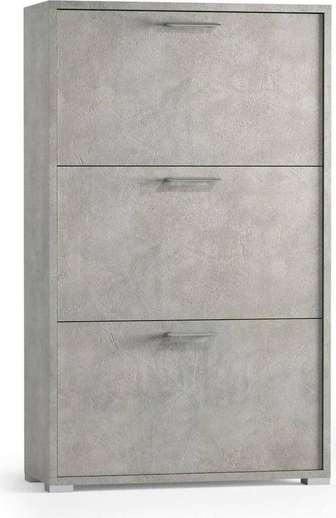 Schuhregal Dlos, Mehrzweck - Eingangsmöbel mit 3 Klapptüren, Schuhschrank mit doppelter Tiefe, 100% Italy, 67x28h112 cm, Beton