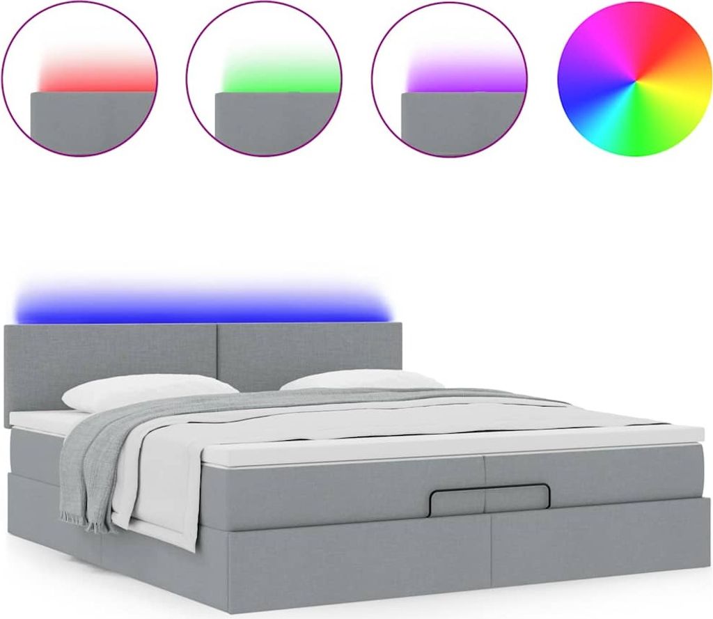 "SALE 2026"Ottoman-Bett Modernes/Doppelbett - Polsterbett Erwachsene/r /Kind - mit Matratzen & LEDs - Hellgrau 200x200cm Stoff - Klassische Betten ...