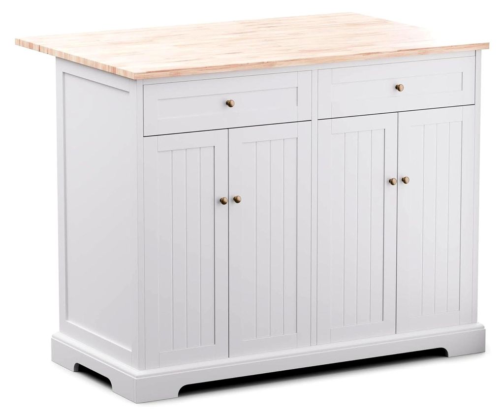 Kücheninsel – Ausziehbare Arbeitsplatte, 2 Schubladen & 4 Türen, Vielseitiger Küchenwagen, Modernes Design, Robuste Bauweise, Leicht zu Reinig...