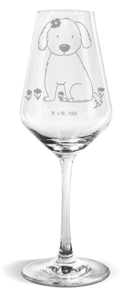Mr. & Mrs. Panda Weißwein Glas Hund Dame - Transparent - Geschenk, Kelch, Vierbeiner, Sprüche, Liebenswert, Weißweinkelch, wein, Liebe, Niedlich...