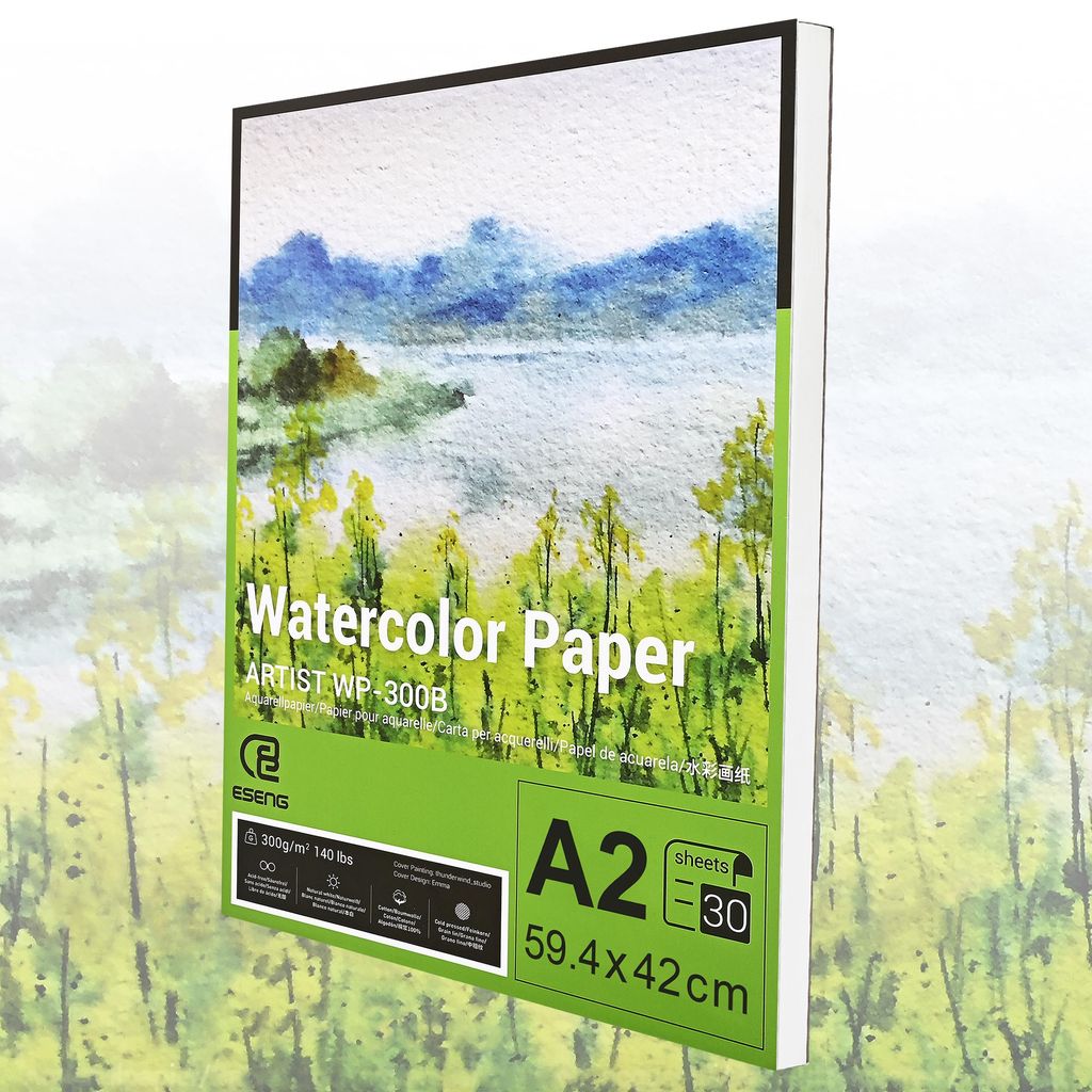ESENG Premium Aquarellpapier DIN A2, 100% Baumwolle - 30x Blätte - 300GSM - Weiß, Aquarellblock, Malblock Papier für Aquarell, Zeichnen, Malen