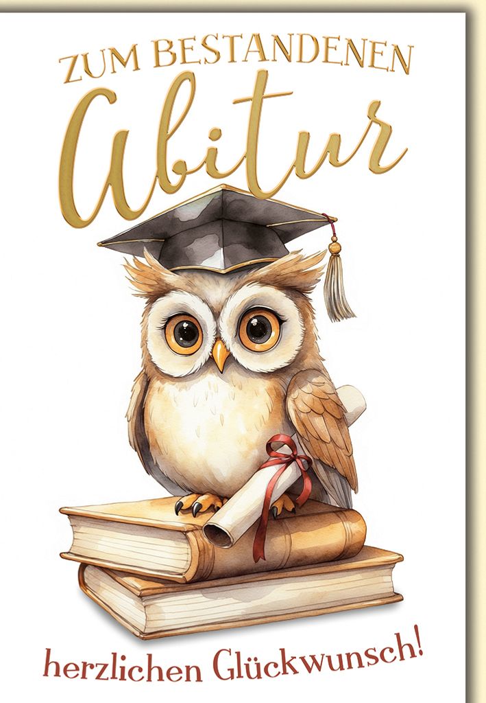 Abitur Eule mit Auszeichnung geschafft alles Gute für die Zukunft Gratulation Glückwunschkarte mit Umschlag