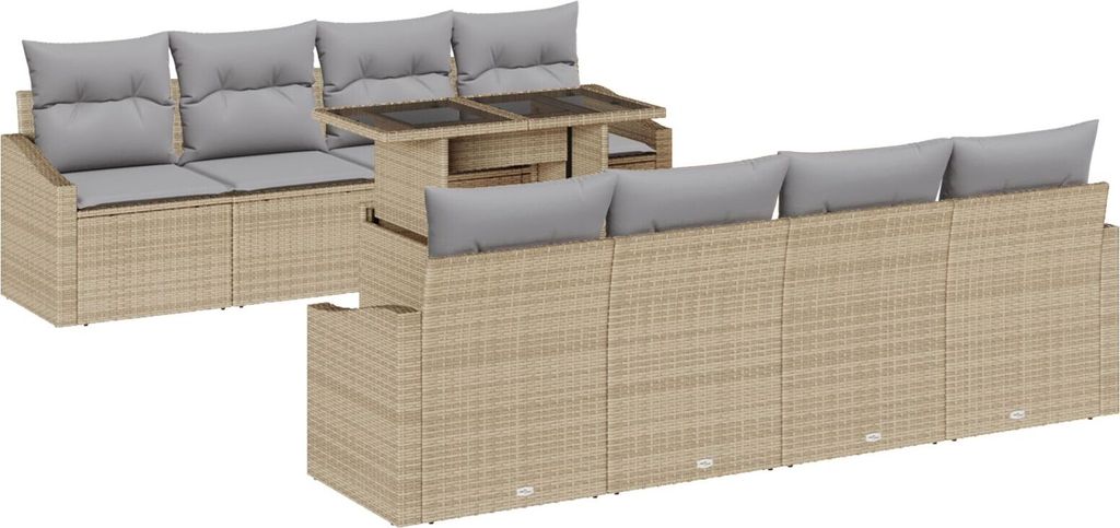 Möbel 9-teiliges Garten Sofa Set mit Kissen Beige Poly Rattan - Gartensofas 3348966