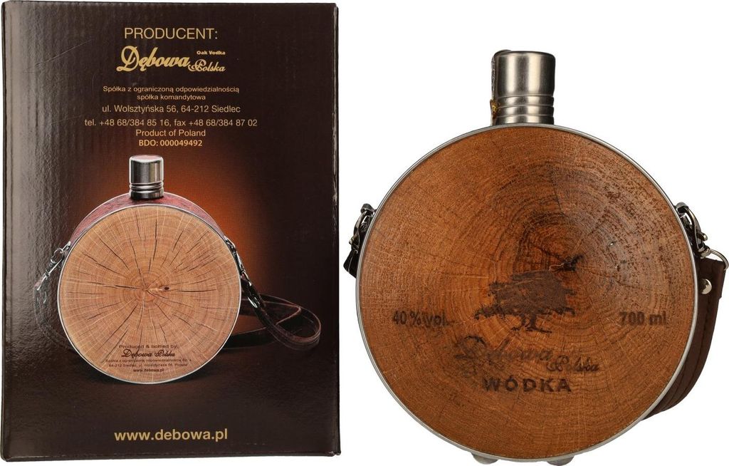 Debowa Vodka Jägerflasche mit Lederband 40% Vol. 0,7l Produktbild 