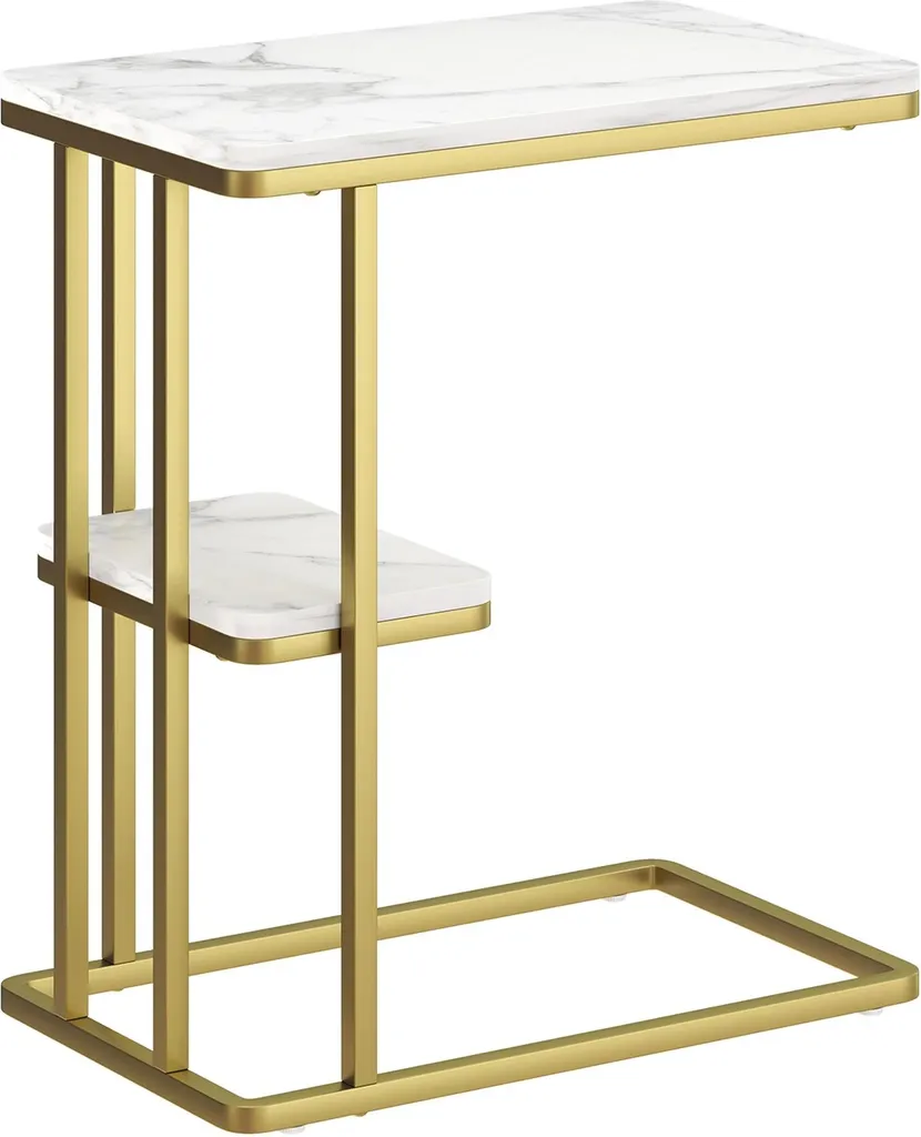Table d'appoint en forme de C rectangulaire blanche 50x30x57,5 cm