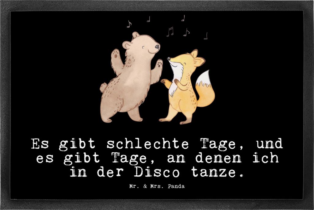 Mr. & Mrs. Panda Gummimatte Bär & Fuchs Disco 50 x 75 cm - Schwarz - Geschenk, Feiern, Clubs, Tanzen, Vorleger, Nachtclub, Fußabstreifer, fußmat...
