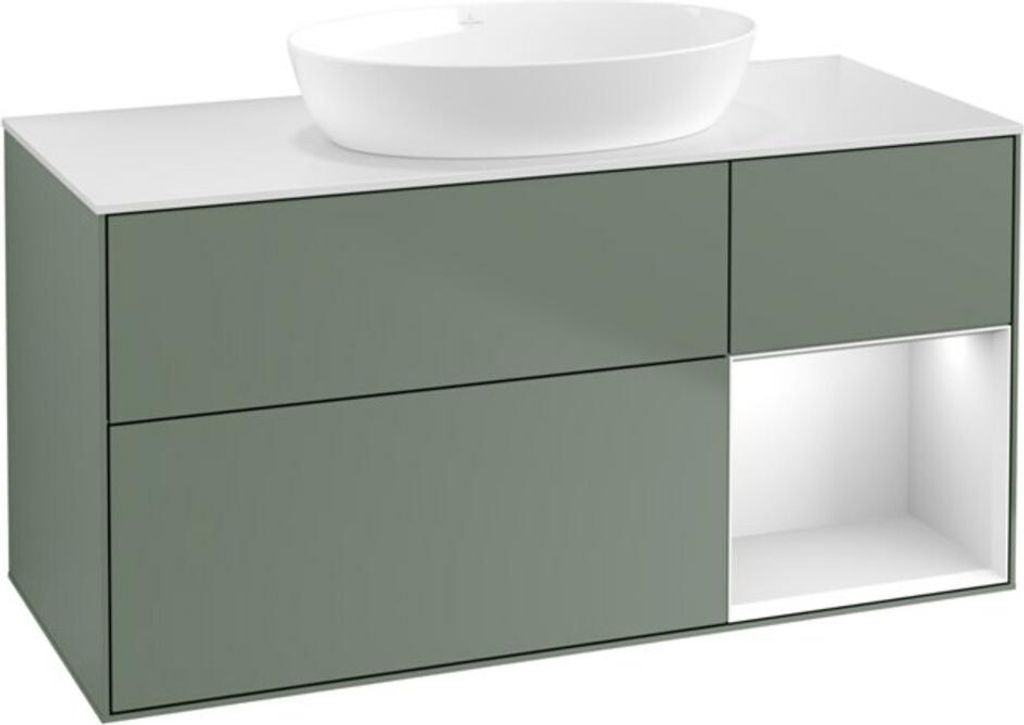 V&B Waschtischunterschrank Finion 120cm, Pl w m, Reg wh. m Lac, Oli. m Lac