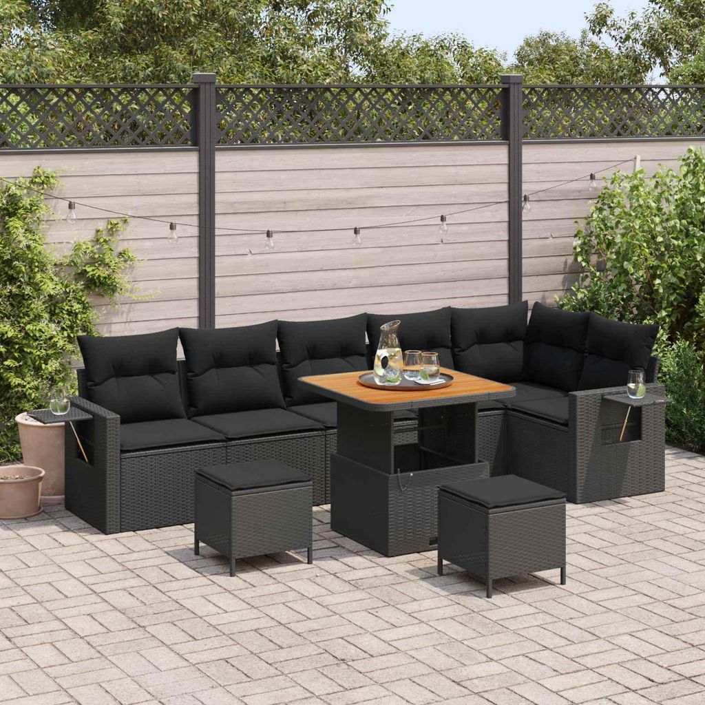 vidaXL Gartensofa-set mit Kissen 11 pcs Schwarz Poly-Rattan