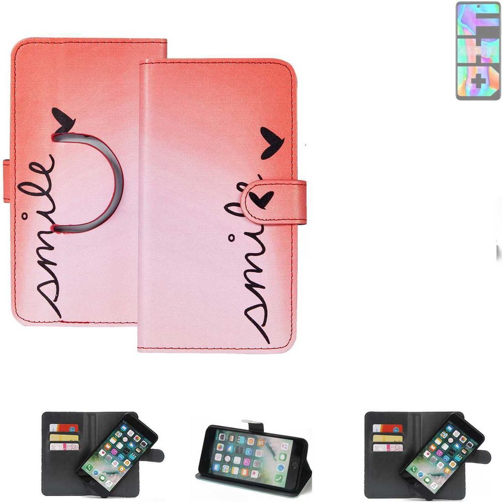 K-S-Trade Schutzhülle Handyhülle kompatibel mit Infinix Hot 11 2022 Hülle cover bookstyle Etui ''smile'' rot Standfunktion Kameraschutz (1Stk)