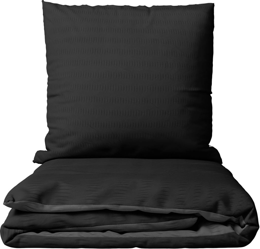 Mikrofaser Seersucker Bettwäsche Set 240x220 cm und Kissen 80x80 cm in Schwarz Anthrazit Unifarben Design mit Reißverschluss