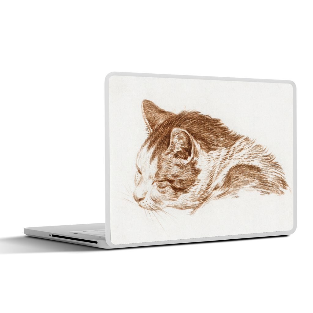 MuchoWow Laptop Aufkleber Sticker Cover Kopf einer schlafenden Katze - Gemälde von Jean Bernard 32.5x23.5 cm - Sticker für Laptop - Selbstklebend