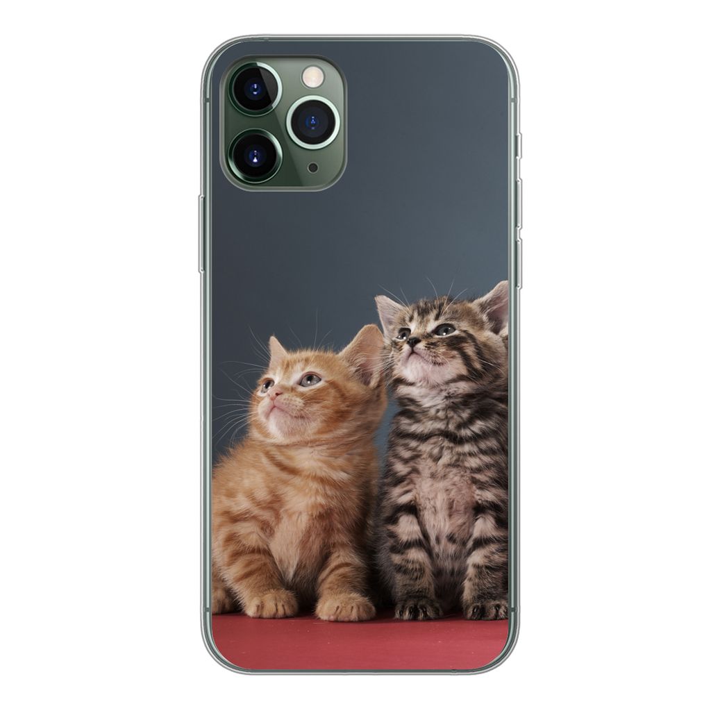 MuchoWow Handyhülle Schutzhülle Hülle für iPhone 11 Pro Kätzchen - Blau - Rosa - Mädchen - Jungen - Kind Silikon Softcase Handy Hülle - Handy
