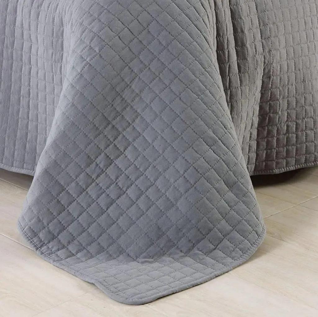 Copriletto Trapuntato Grigio Cenere 240x260 Cm - 2 Piazze Con Federe 65x65 Cm, Morbido In Microfibra