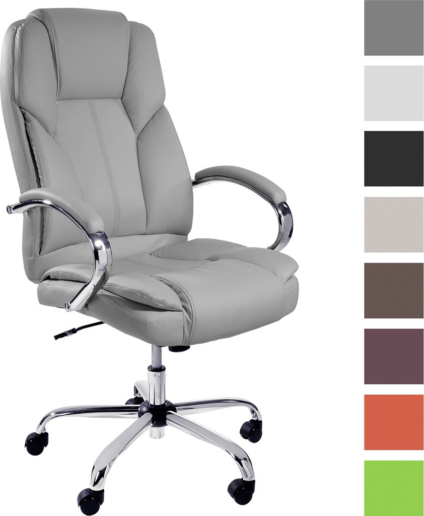 TPFLiving bequemer XXL Bürostuhl DALLAS Chefsessel XXL belastbar bis 215 kg, grau | Wippfunktion + Fixierfunktion | stabile Castor Rollen