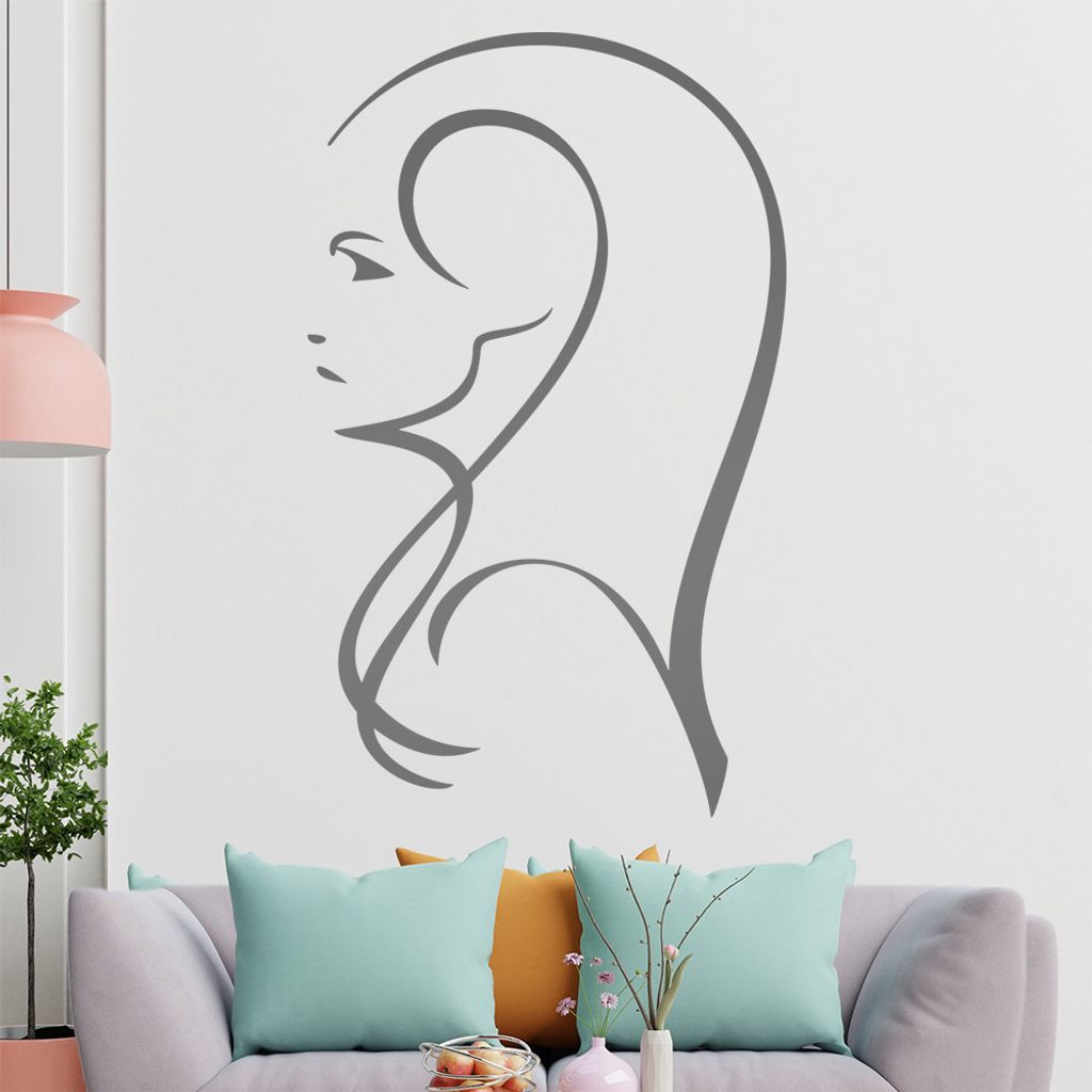 Frau im Profil - Linien Wandtattoo in 6 Größen - Wandaufkleber Wall Sticker - Dekoration, Küche, Wohnzimmer, Schlafzimmer, Badezimmer