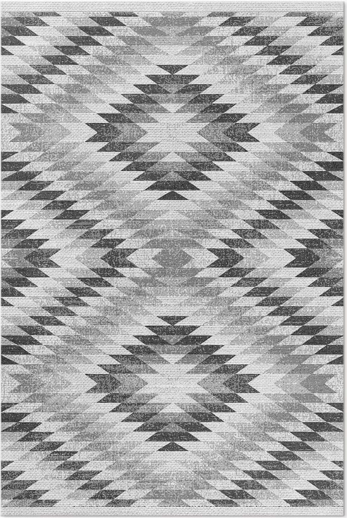 Graues geometrisches Muster Stoffimitat – Vinyl Fußmatte – 120x180 cm – Rutschfest, Pflegeleicht & Langlebig
