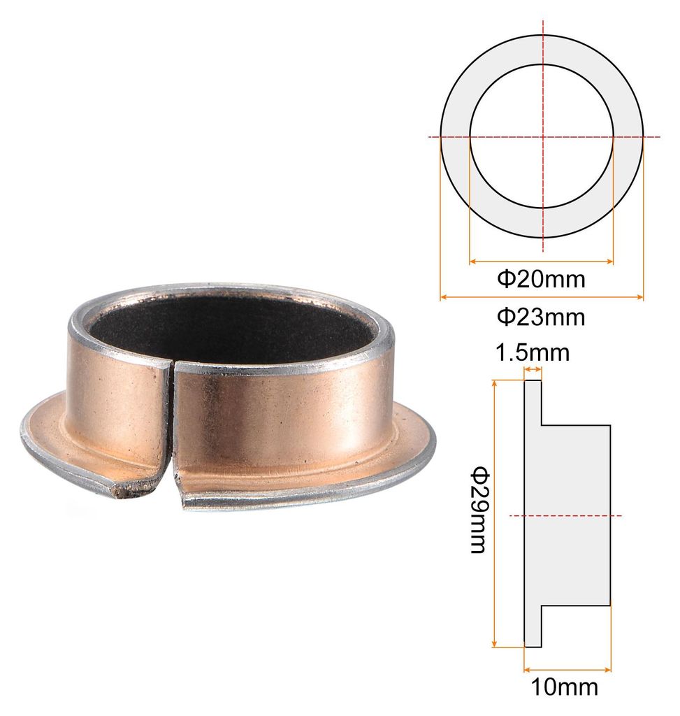 2 Stš¹ck Geflanscht Gleitlager ?Distanzhš¹lse Umwickelte Buchse 20x23x10mm(IDxODxL?nge),29x1.5mm(Flansch OD x Dicke)
