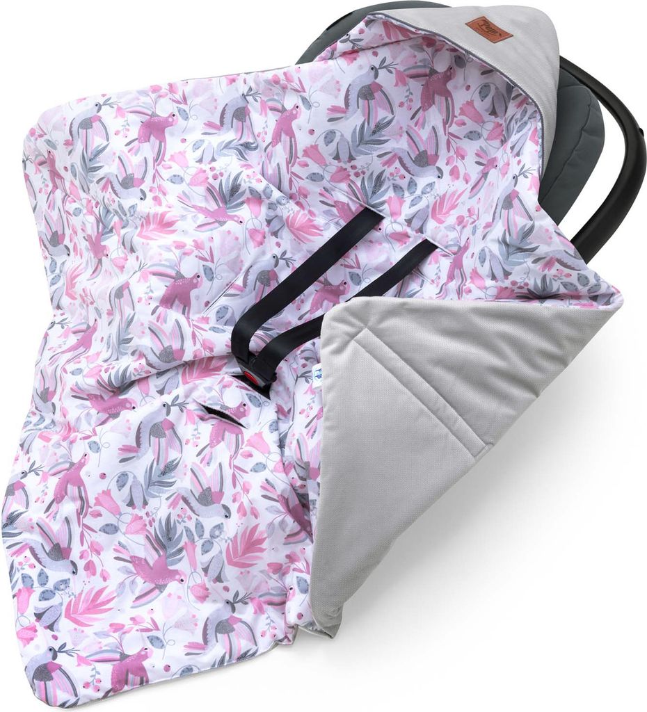 Pepi Einschlagdecke Babyschale Kindersitz Decke für Autositz Babydecke Maxi Cosi mit grau Velvet 90×90 cm Hummingbird