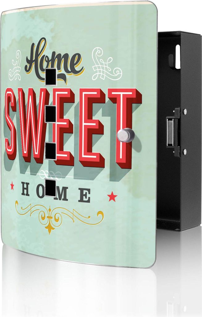 banjado Design Schlüsselkasten aus Edelstahl für 10 Schlüssel, Schlüsselschrank 24 x 21,5 x 7cm groß mit Magnetverschluss, Home Sweet Home [BW...