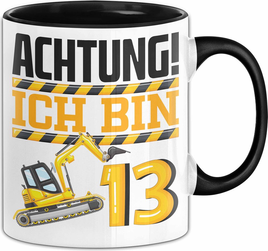 13. Geburtstag Geschenk Tasse Becher Jungs Baustelle Geburtstagsgeschenk Achtung Ich Bin 13 Teenager (Schwarz)