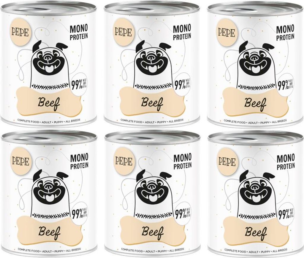 Nassfutter für Hunde Paka Zwierzaka Pepe Beef 99 % Rindfleisch 6 x 800 g