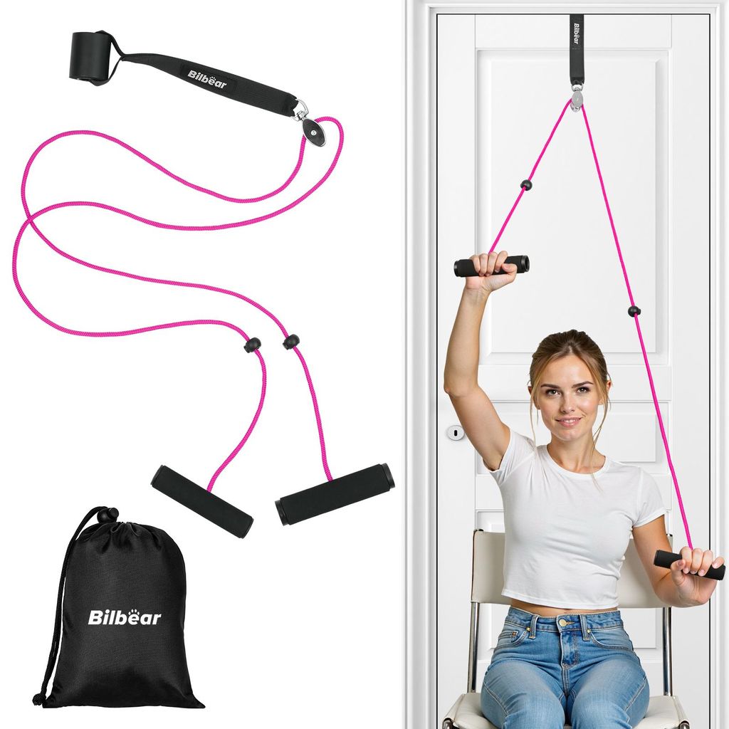 Bilbear Schultertrainer Pulley für Physiotherapie,Schulter Physiotherapie Seil für Rotatormanschette Rehabilitation,Fitness Gymnastik Seil,Rosenrot