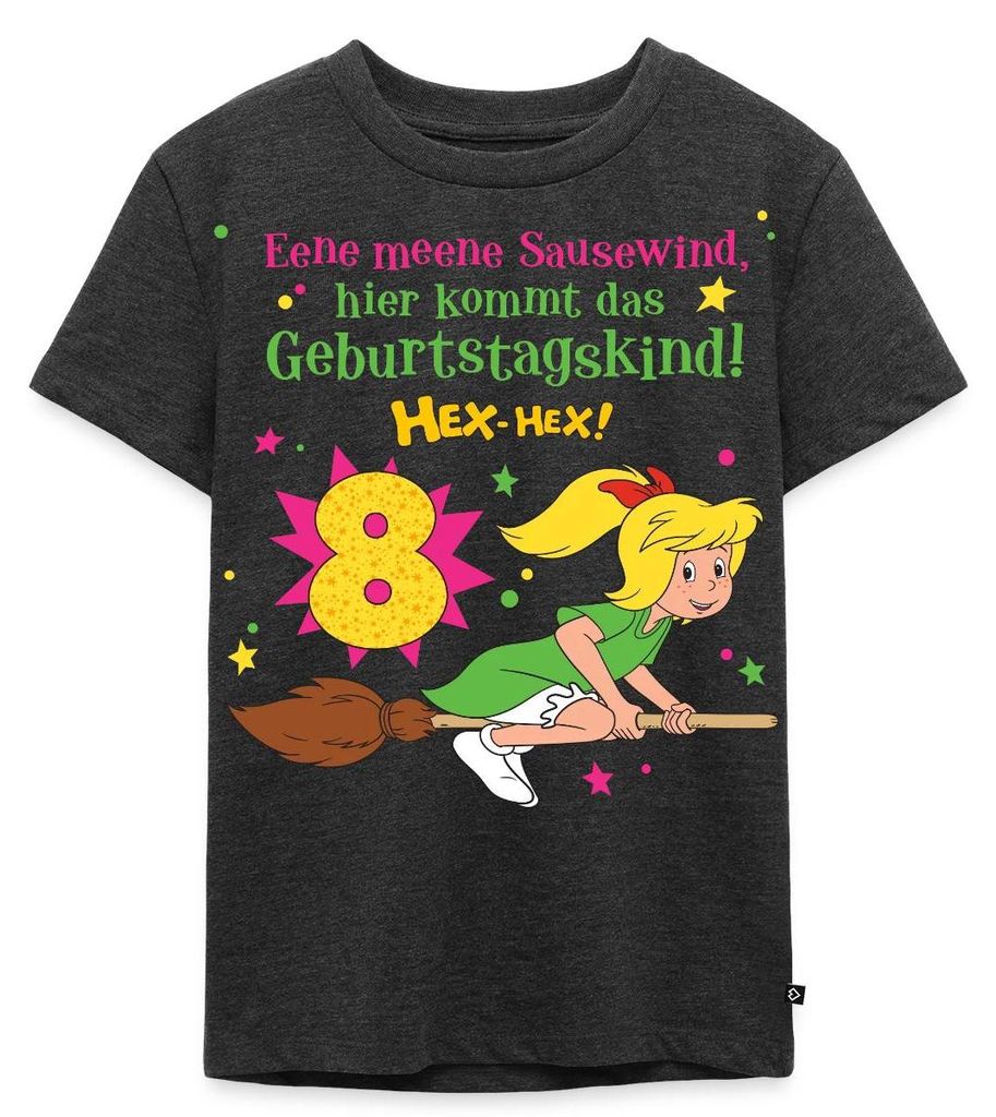 Spreadshirt Bibi Blocksberg Geburtstagsdesign 8 Jahre Kinder Premium T-Shirt, 98/104 (2 Jahre), Anthrazit meliert