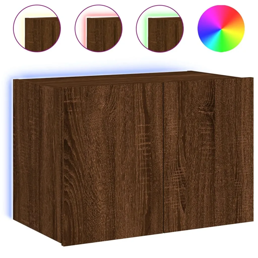 SYFAX™ Mobile TV a Parete con Luci LED Rovere Marrone 60x35x41 cm