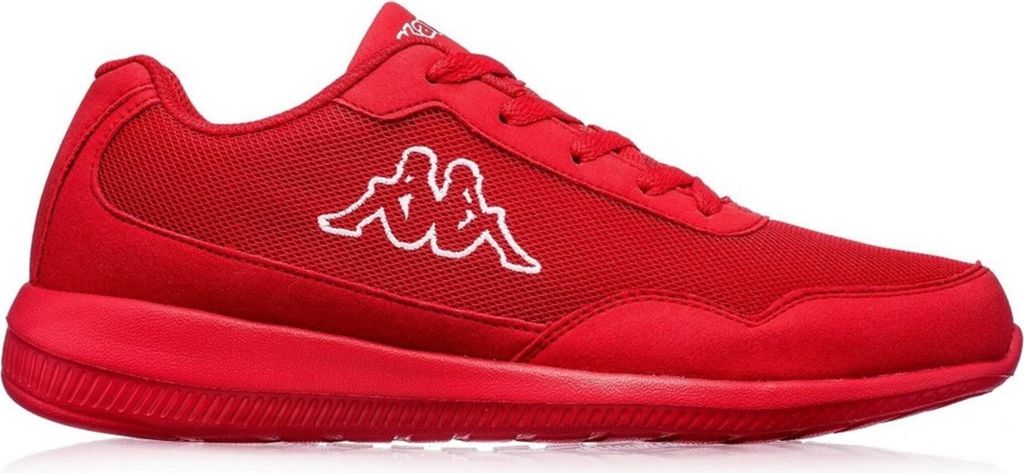 A red Kappa sneaker is shown from the side against a white background.