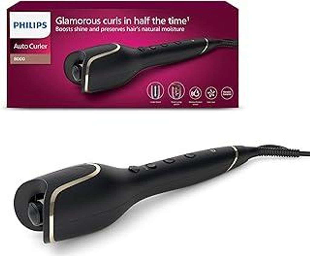 Philips automatischer Lockenstab 8000 Series, Lockenwickler/Curler, 27 verschiedene Stylingoptionen, Schwarz, Modell BHB876/00