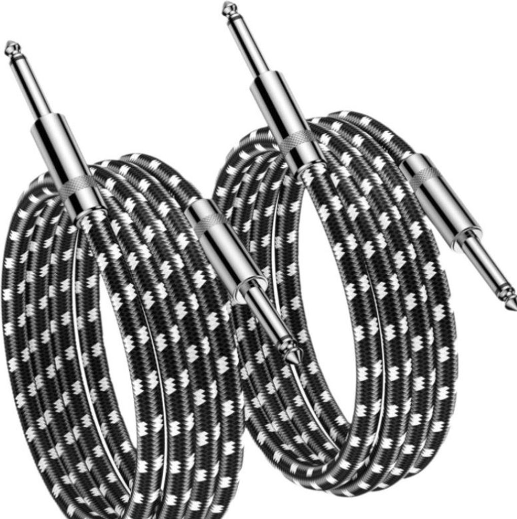 INF Schwarz-Weiß Geflochtenes Kabel, Winkel-Gerade, Bassgitarre, 3/5m 2m