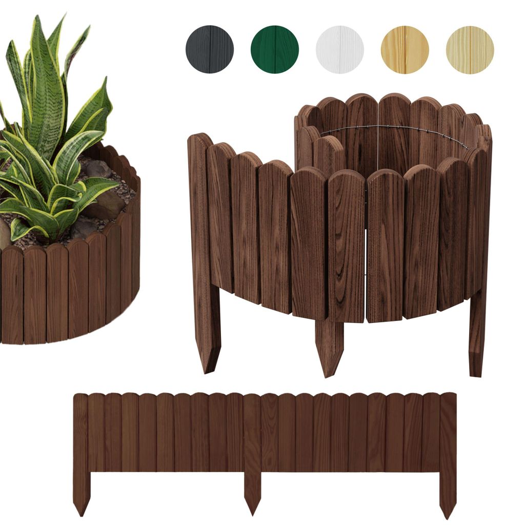 be4nature Flexible Rollborder aus Holz 100 x 10 cm Dunkelbraun Imprägnierte Beeteinfassung aus Kiefernholz Beetumrandung Gartenzaun Palisade Rollzaun