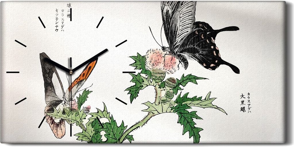 Küche Wohnzimmer Wand Leinwand Uhr 60x30 Gemälde Zweig Blumen Schmetterling - schwarze Hände