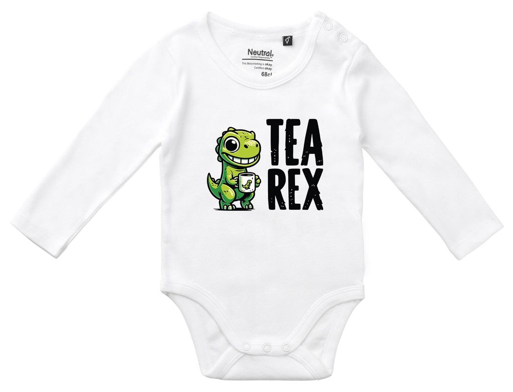 Huuraa Baby Body Tea Rex Dinosaurier 80 White Baumwolle Fairtrade Langarmbody Geschenkidee