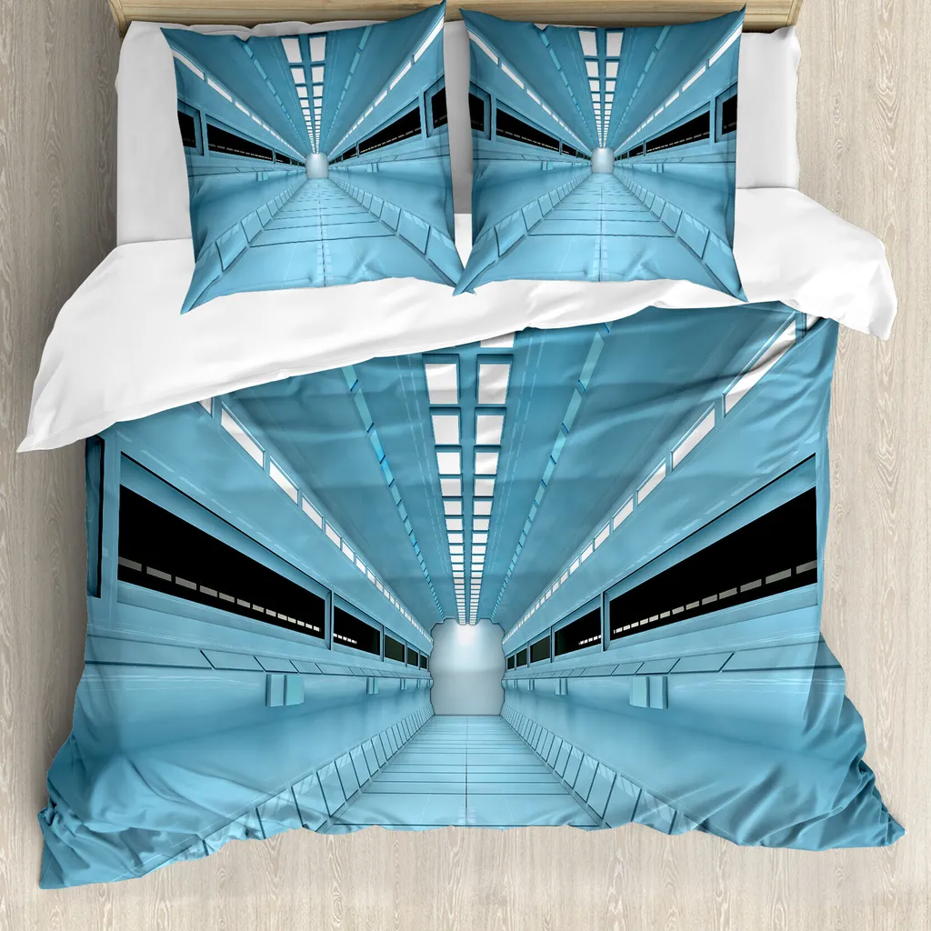 ABAKUHAUS Copripiumino Space, fantascienza Galaxy, antiacaro, adatto a chi soffre di allergie, con federe, 155 cm x 220 cm - 80 x 80 cm, azzurro