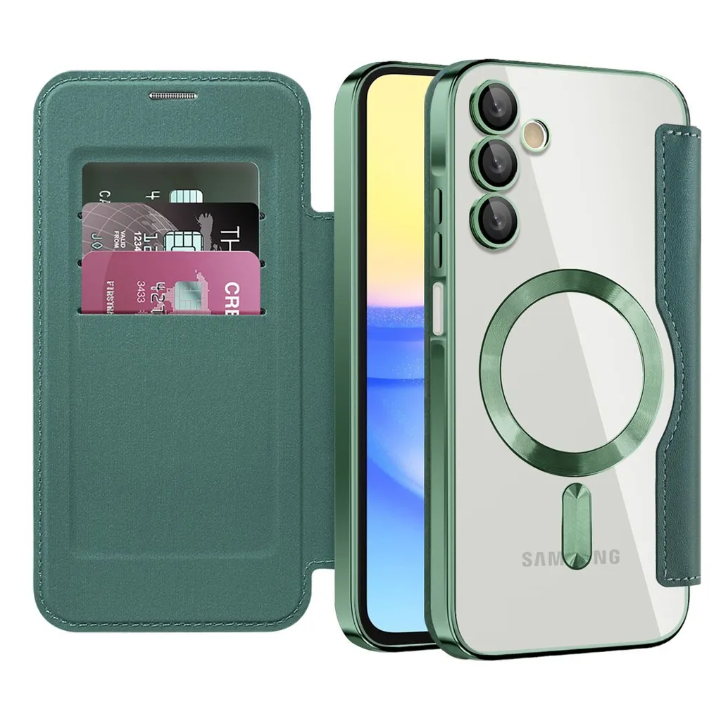 Cover Samsung A15 Verde: MagSafe, Pelle e Trasparenza in uno