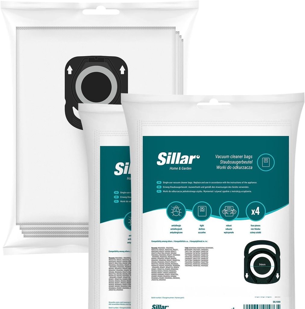 8 Staubsaugerbeutel Sillar Ersatz für Rowenta Hygiene+ ZR200520 ZR200720, passend für Compact Power, X-Trem Power und Silence Force