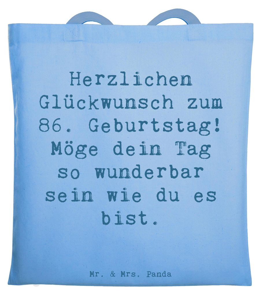 Mr. & Mrs. Panda Jutebeutel Spruch 86. Geburtstag - Sky Blue - Geschenk, Tasche, du bist wunderbar, Geburtstagswünsche, Shopping, Geburtstagsgesch...