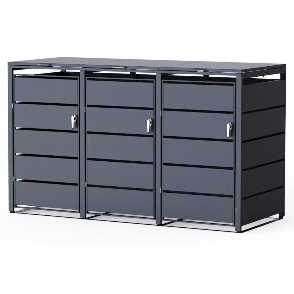 PPbin | Obudowa na Kosze Śmieci 3x120L Antracyt Wytrzymała Zdjęcie produktu 