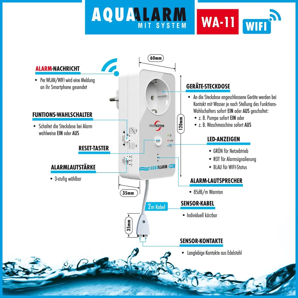 Protection inondation maison : Détecteur d'eau WiFi PROTECTOR WA 11
