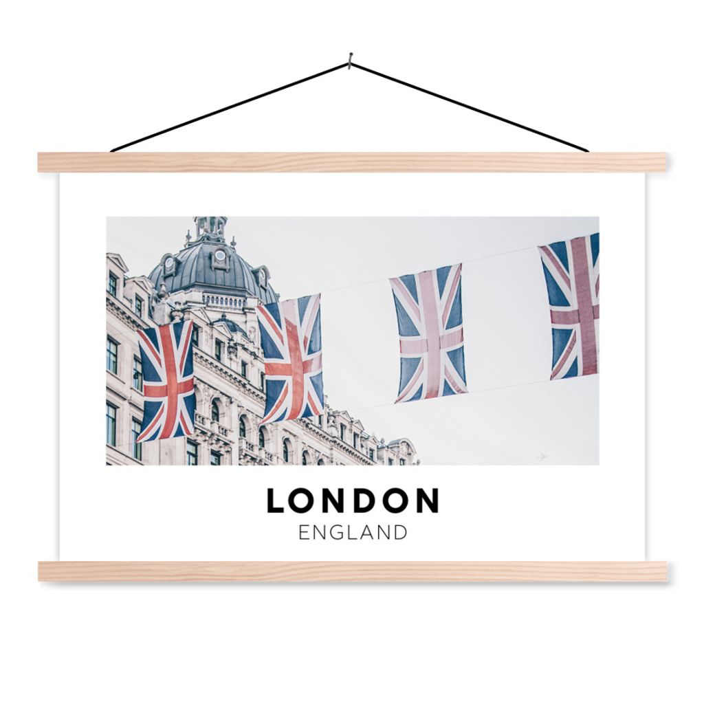 MuchoWow Textilposter England - London - Flaggen 150x100 cm mit holzfarbenen Rahmen - Posters