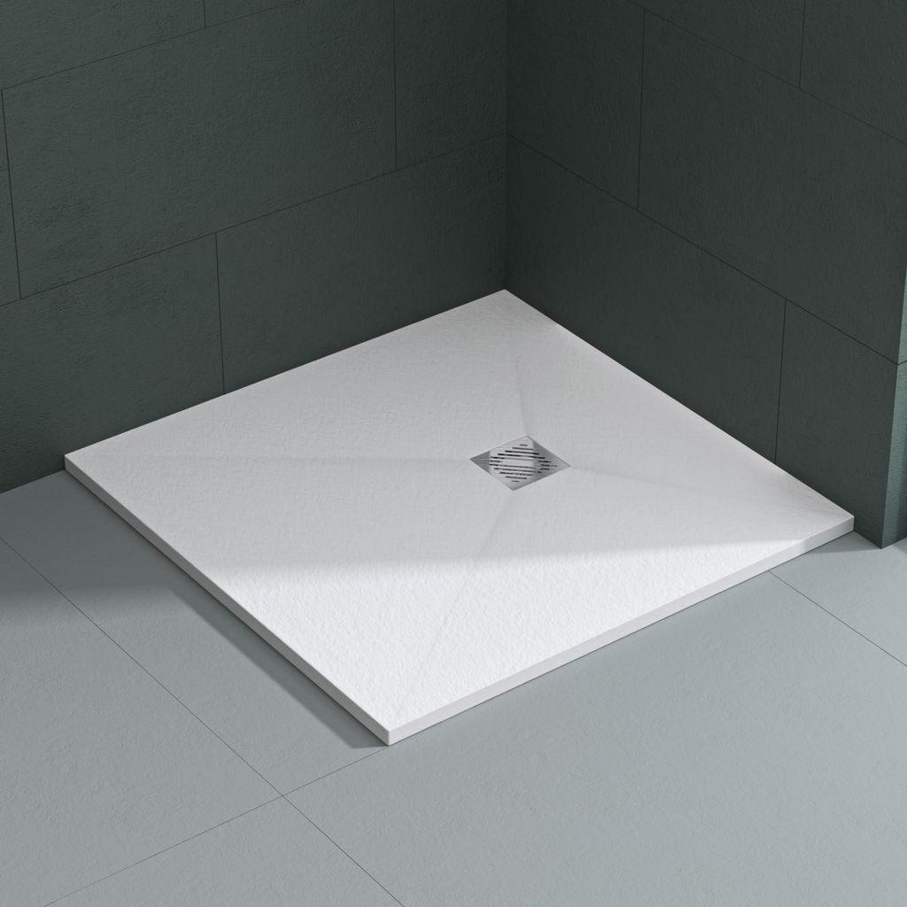 Mai & Mai Duschwanne 80x80x3cm Duschtasse aus Mineralguss Mineralgusswan Weiß Matt Quadratisch DIN-Anschlüsse Geoma09