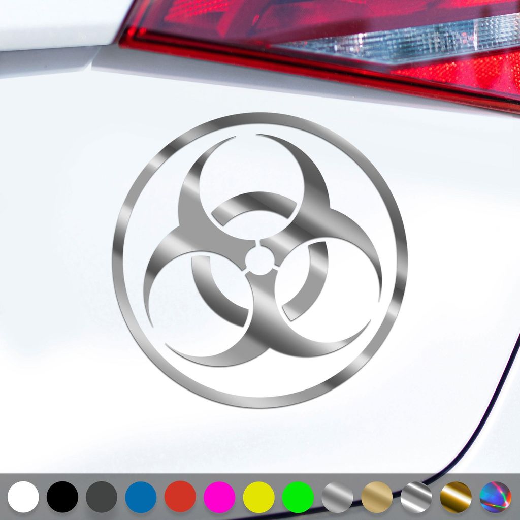 PantherPixel Biohazard Aufkleber Warnung Vorsicht Hinweis Sticker Auto Geschenkidee Farbe Chrom-Silber